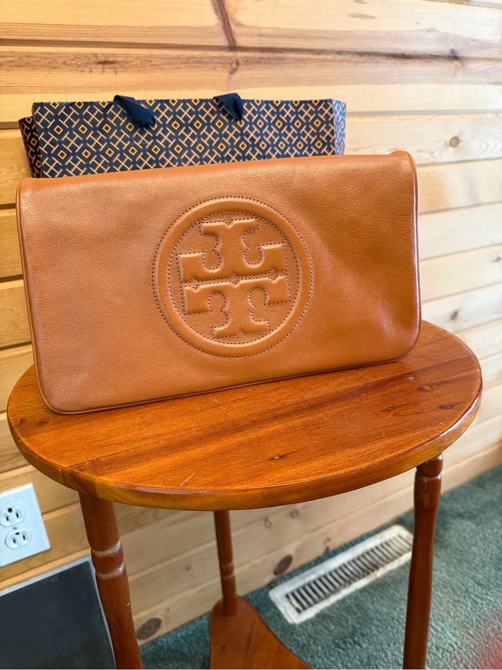 Tory Burch Tan Leather Logo Clutch